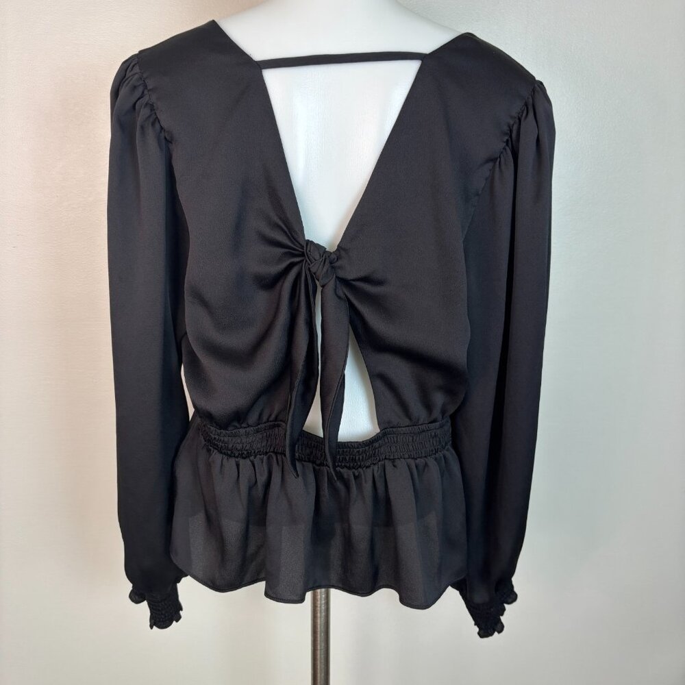 Express Top Large Black Crossover Cutout Tie-Back Blouse Women's Long Sleeve - Picture 5 of 10